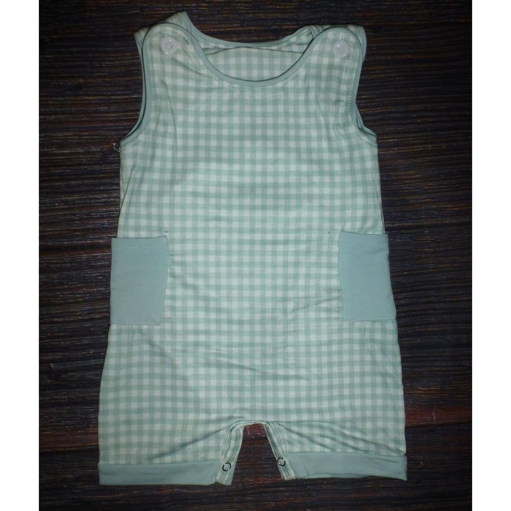 Baby Boys Boutique Green Plaid Gingham Overall Romper Jumpsuit Shortalls